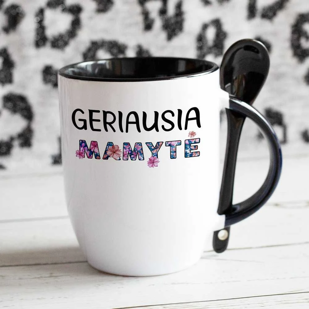 Puodelis su šaukšteliu "Geriausia mamytė"