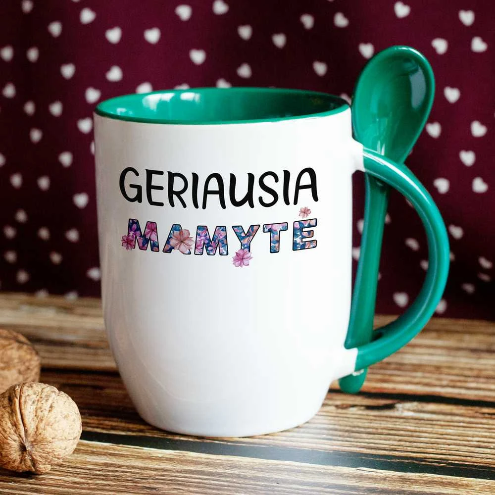Puodelis su šaukšteliu "Geriausia mamytė"
