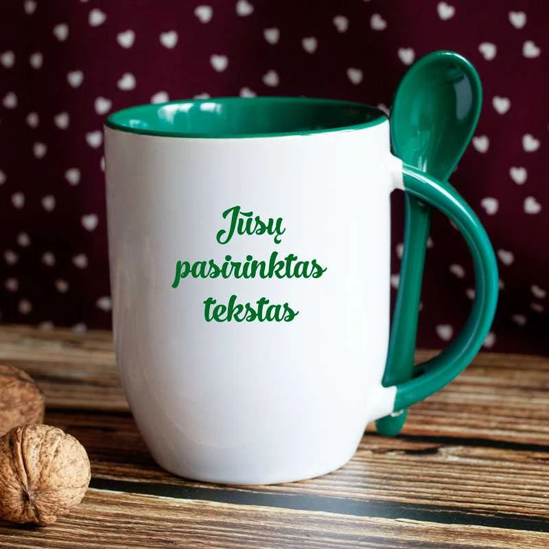 Puodelis su šaukšteliu ir Jūsų pasirinktu užrašu