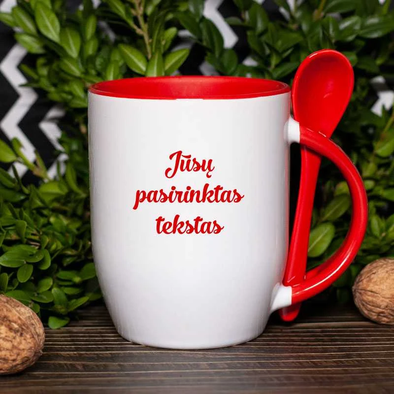 Puodelis su šaukšteliu ir Jūsų pasirinktu užrašu