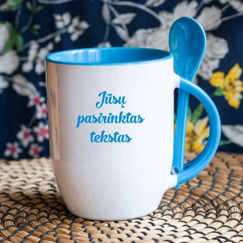 Puodelis su šaukšteliu ir Jūsų pasirinktu užrašu