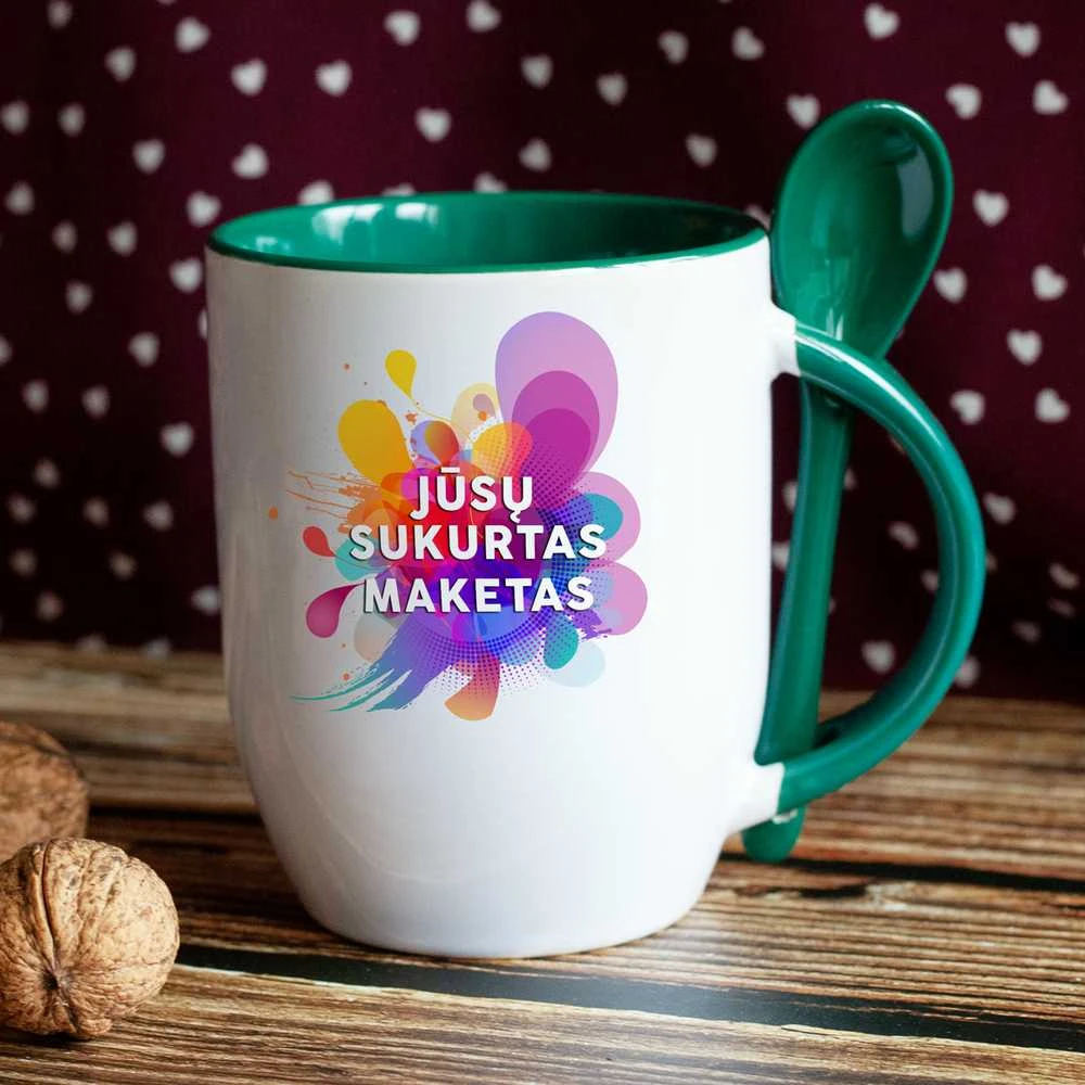 Puodelis su šaukšteliu ir Jūsų sukurtu dizainu