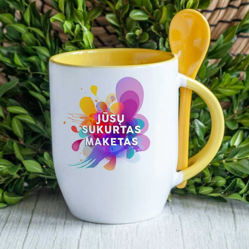 Puodelis su šaukšteliu ir Jūsų sukurtu dizainu