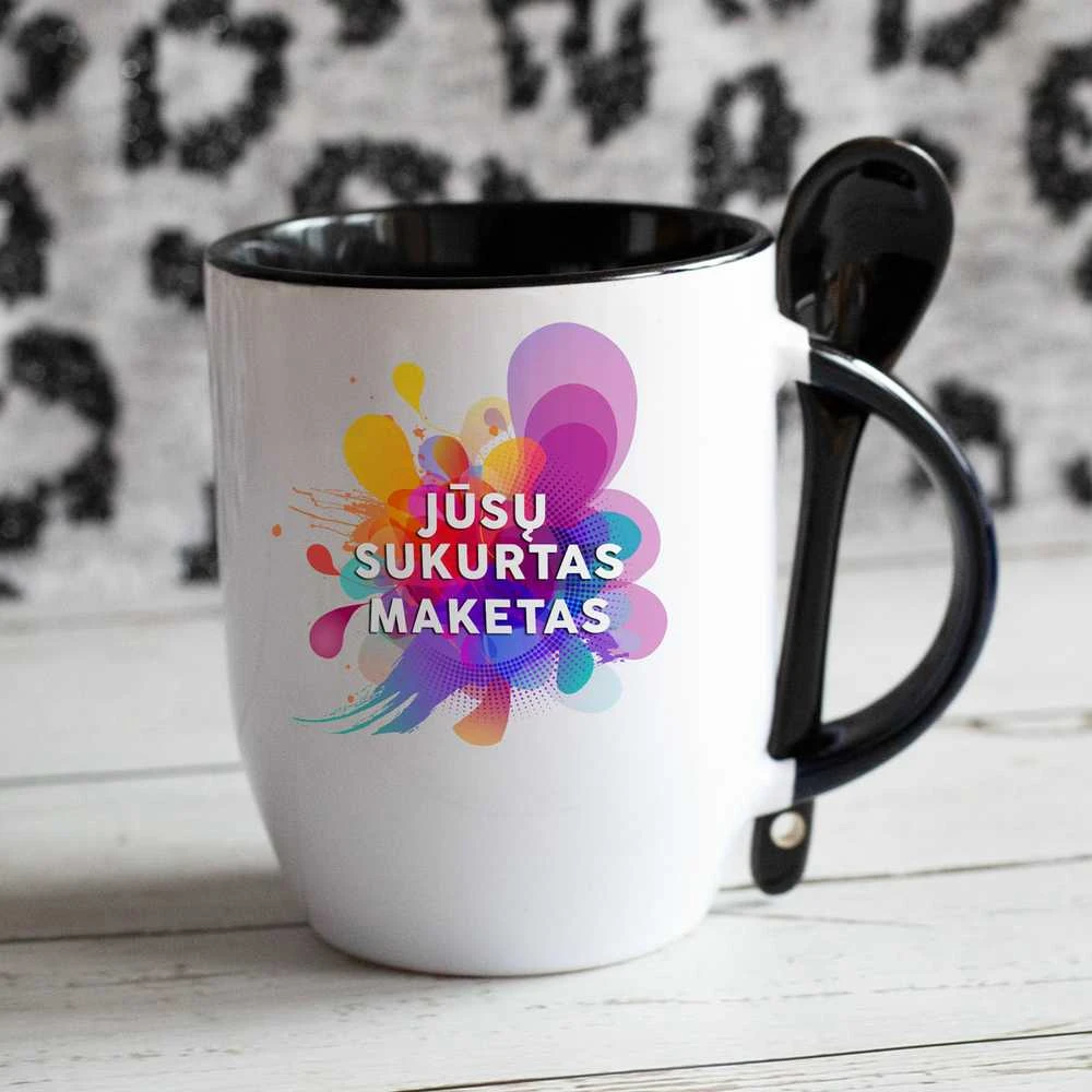 Puodelis su šaukšteliu ir Jūsų sukurtu dizainu