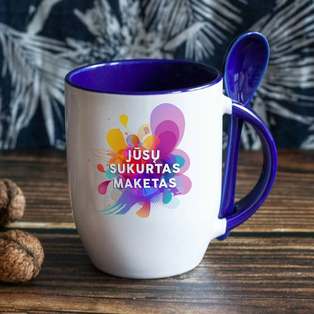 Puodelis su šaukšteliu ir Jūsų sukurtu dizainu