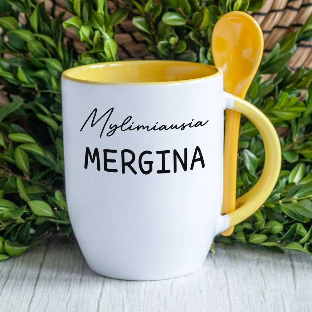 Puodelis su šaukšteliu "Mylimiausia mergina"