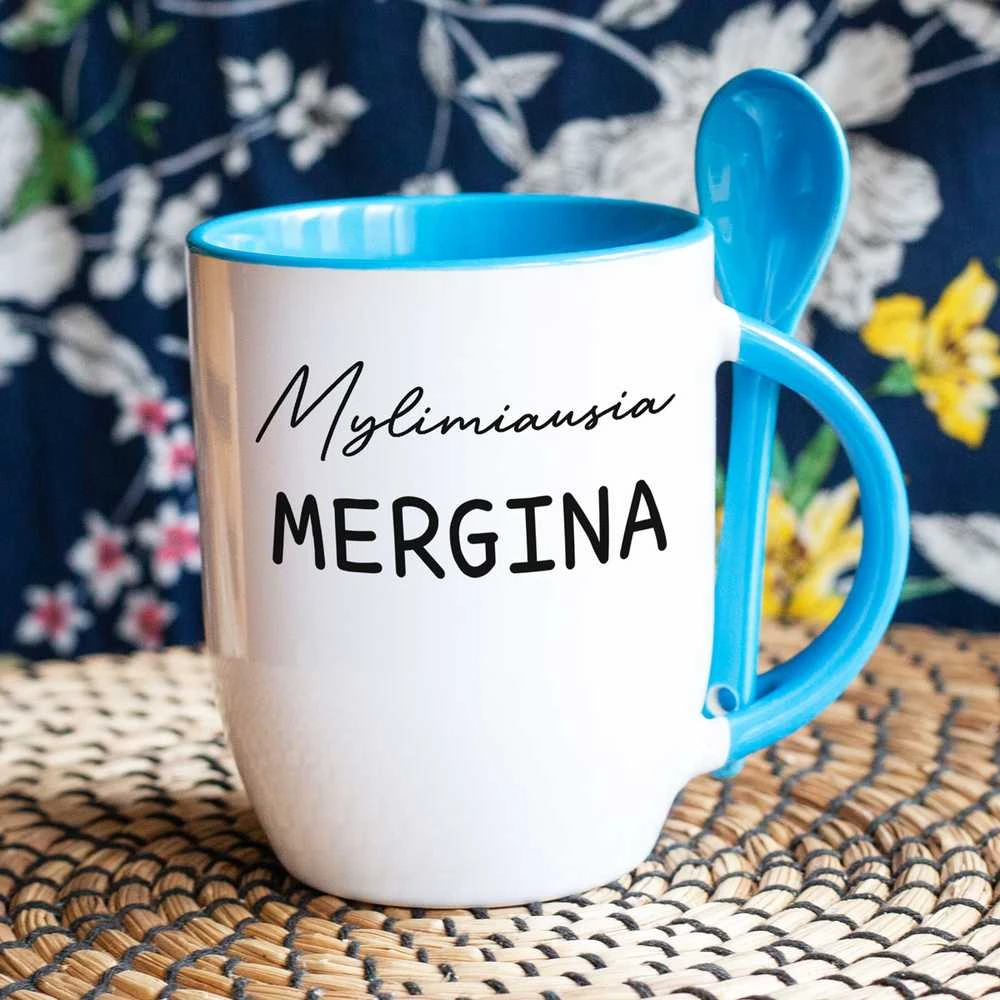 Puodelis su šaukšteliu "Mylimiausia mergina"