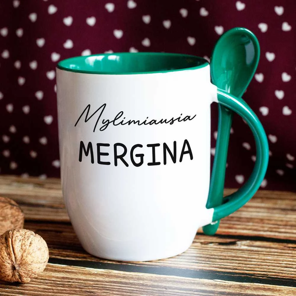 Puodelis su šaukšteliu "Mylimiausia mergina"