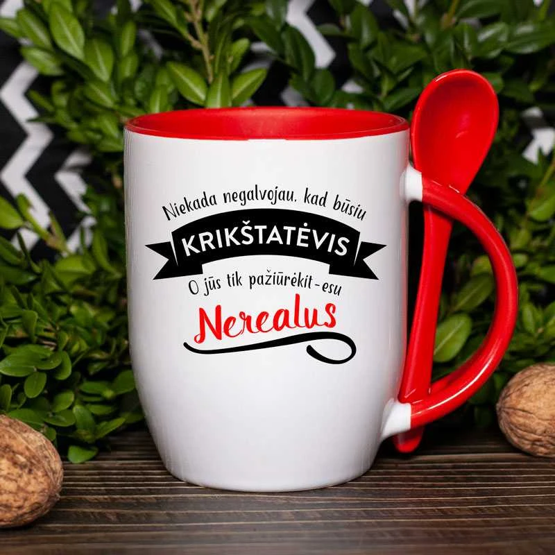 Puodelis su šaukšteliu "Nerealus krikštatėvis"