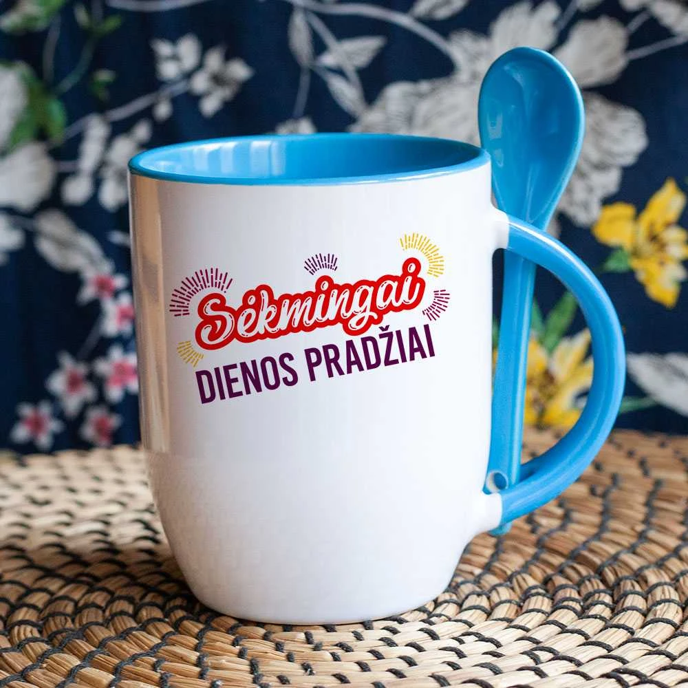 Puodelis su šaukšteliu "Sėkmingai dienos pradžiai"