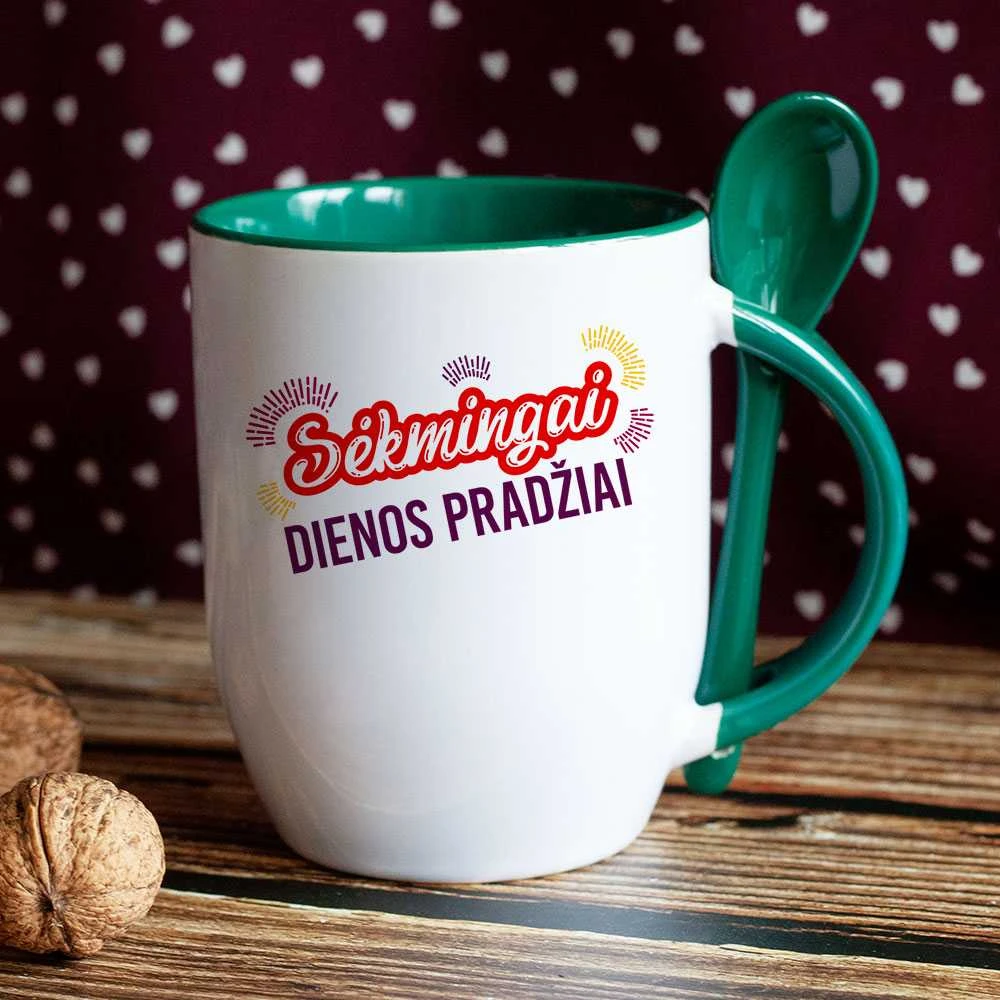 Puodelis su šaukšteliu "Sėkmingai dienos pradžiai"