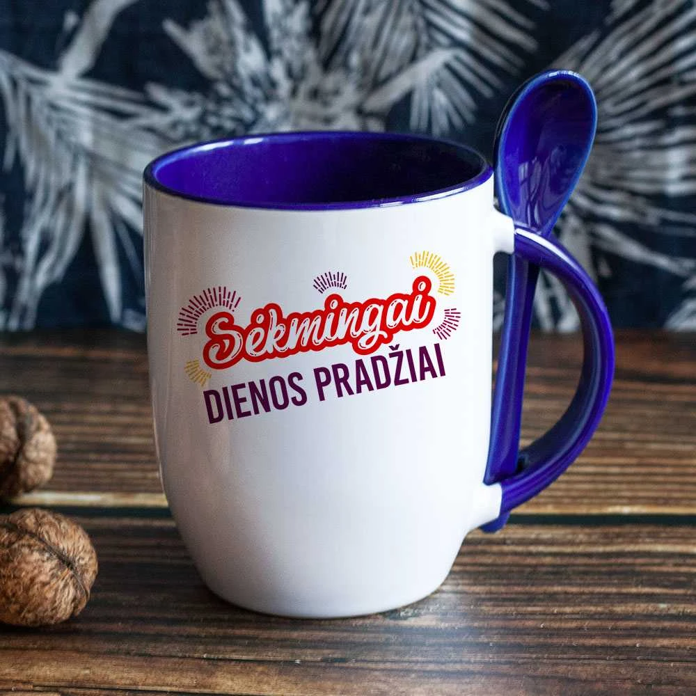 Puodelis su šaukšteliu "Sėkmingai dienos pradžiai"