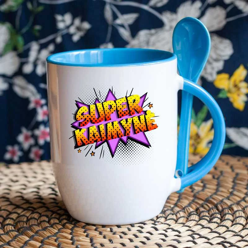 Puodelis su šaukšteliu "Super kaimynė"