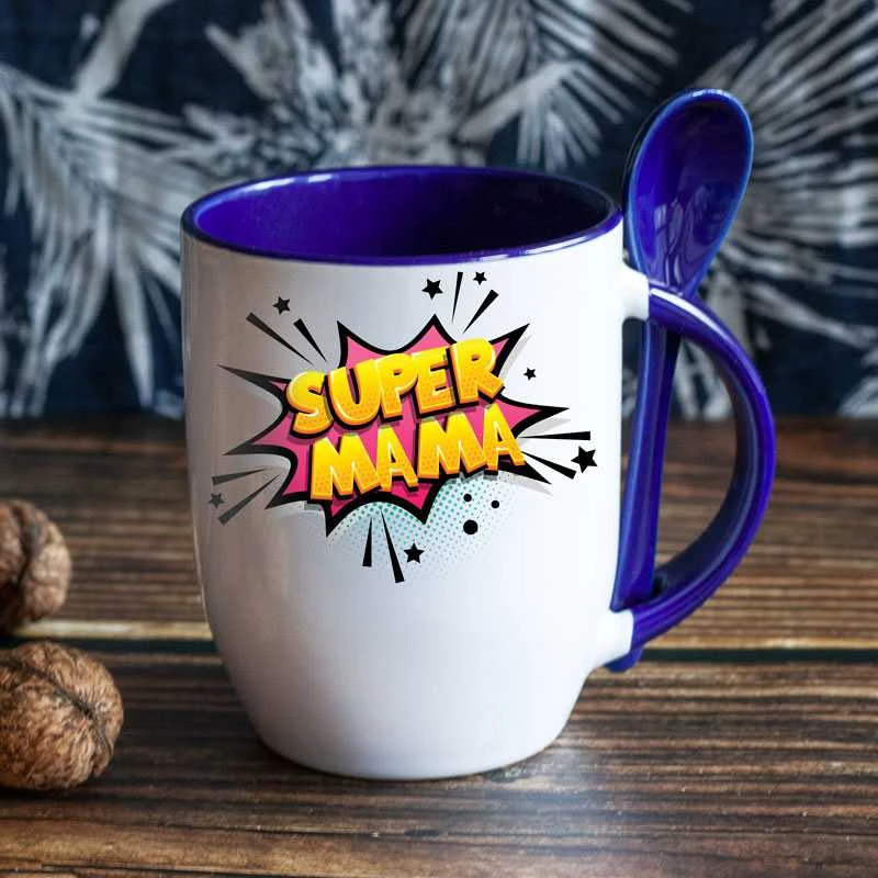Puodelis su šaukšteliu "Super mama"