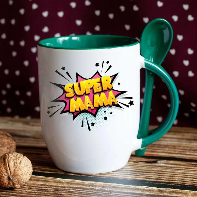Puodelis su šaukšteliu "Super mama"