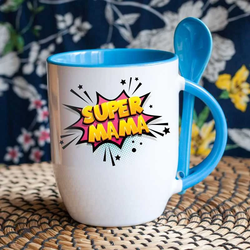 Puodelis su šaukšteliu "Super mama"