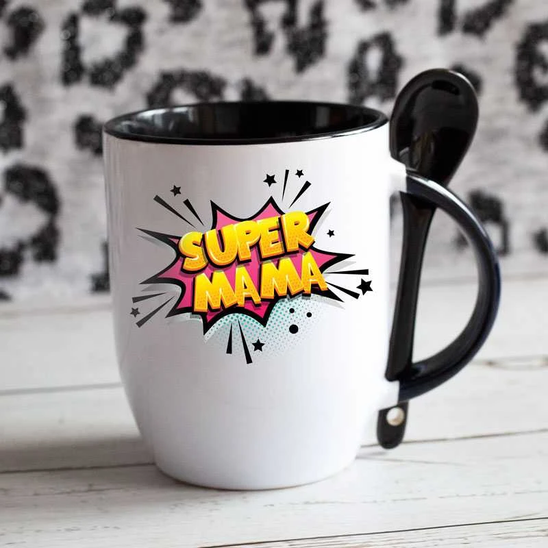 Puodelis su šaukšteliu "Super mama"