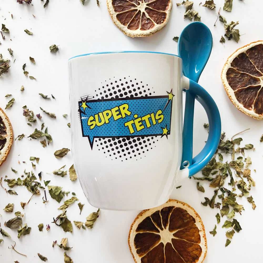 Puodelis su šaukšteliu "Super tėtis"