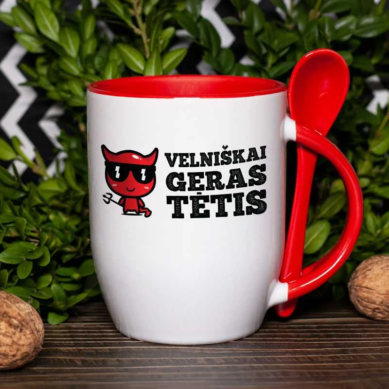 Puodelis su šaukšteliu "Velniškai geras tėtis"