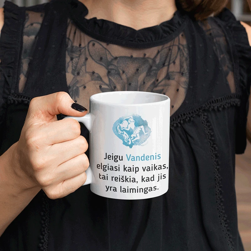 Puodelis su zodiako ženklu "Vandenis"