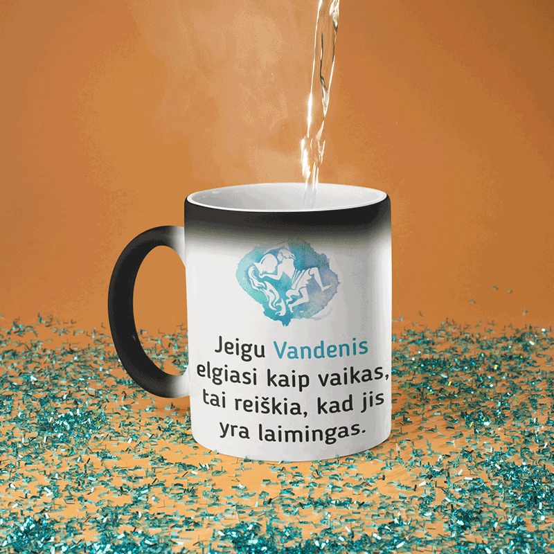Puodelis su zodiako ženklu "Vandenis"
