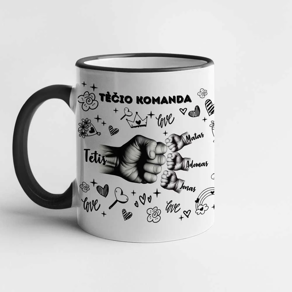 Puodelis "Tėčio komanda" su pasirinktais vaikų vardais