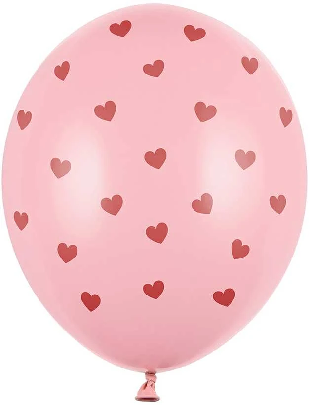 PartyDeco Rožiniai pasteliniai balionai "Širdelės" (6vnt)