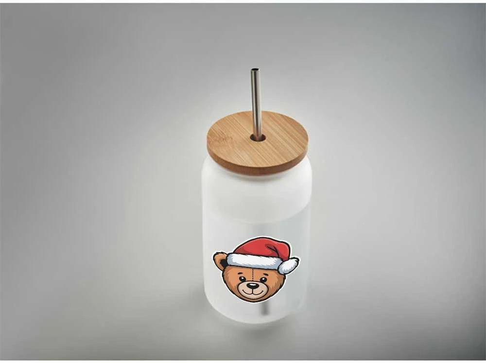 Stiklainis gėrimams su metaliniu šiaudeliu "Teddy bear", 400ml