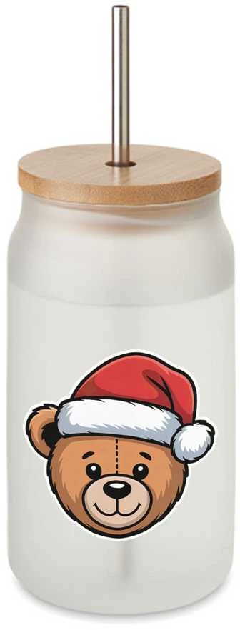 Stiklainis gėrimams su metaliniu šiaudeliu "Teddy bear", 400ml