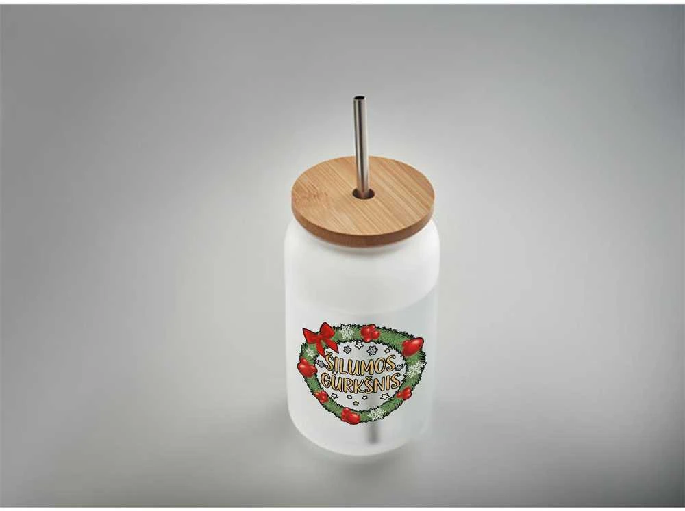 Stiklainis gėrimams su metaliniu šiaudeliu "Šilumos gurkšnis", 400ml