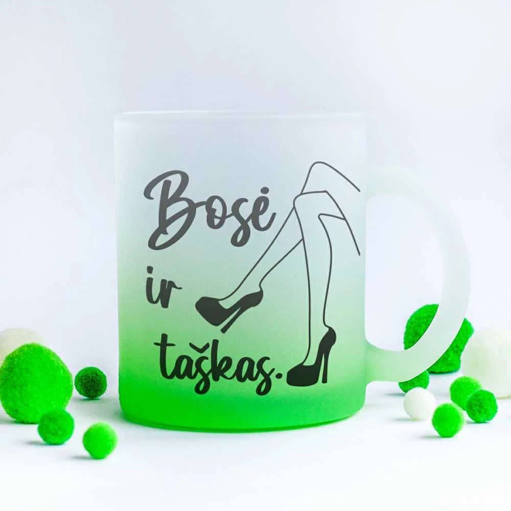 Stiklinis matinis puodelis "Bosė ir taškas"