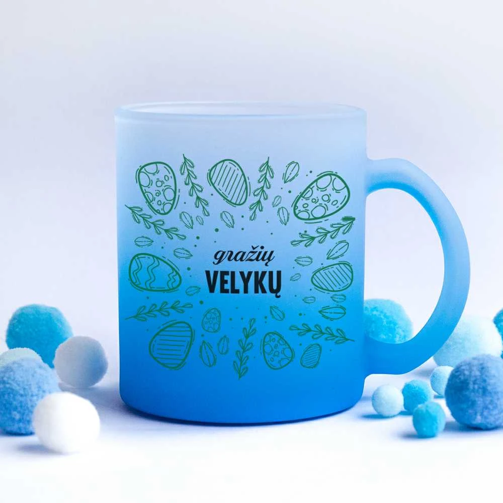 Stiklinis matinis puodelis "Gražių Velykų"