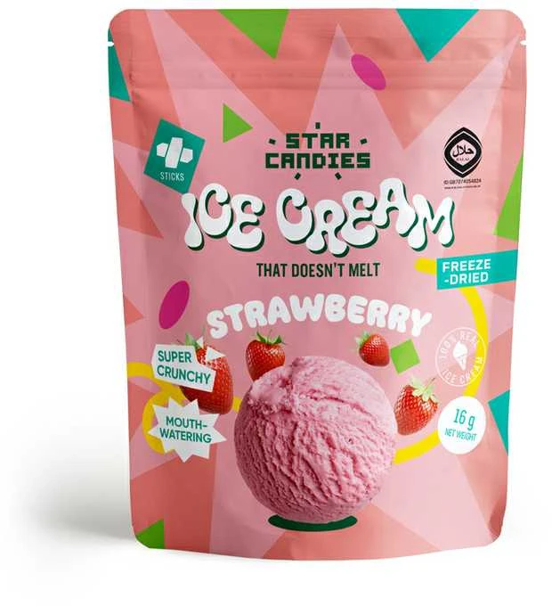 Supergarden STAR CANDIES šaltyje džiovinti braškiniai ledai, 16g