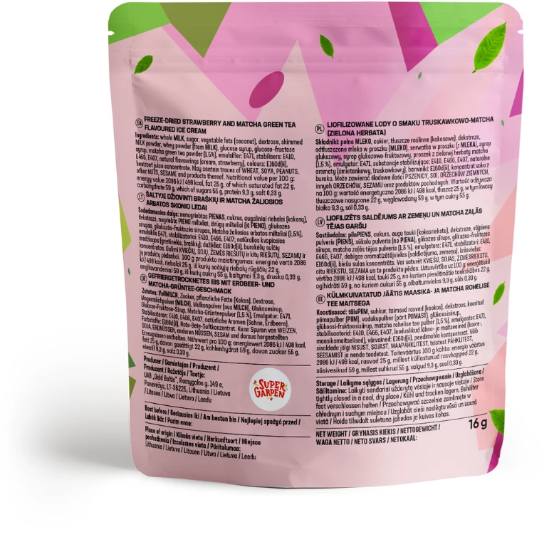 Supergarden STAR CANDIES šaltyje džiovinti Matcha ir braškių skonio ledai, 16g