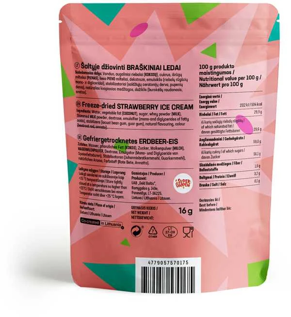 Supergarden STAR CANDIES šaltyje džiovinti braškiniai ledai, 16g