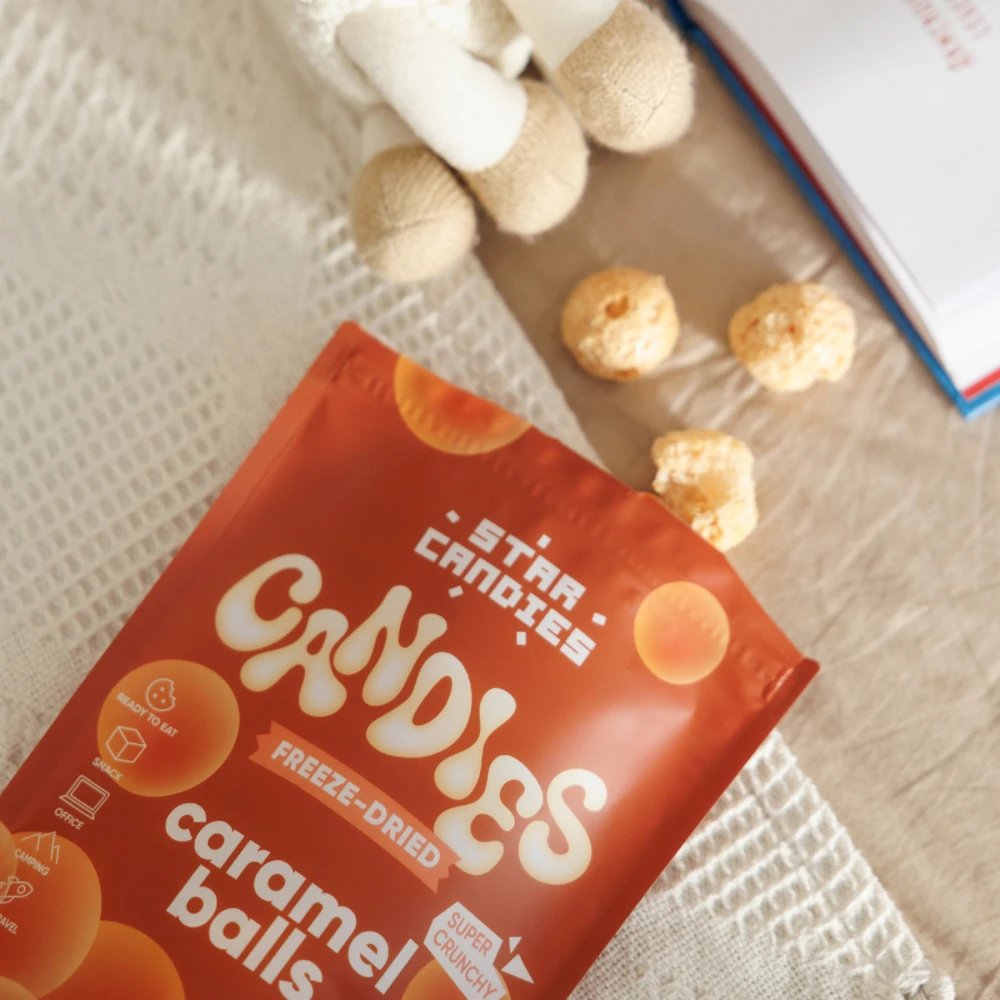Supergarden STAR CANDIES šaltyje džiovinti saldainiai "Caramel balls", 40g