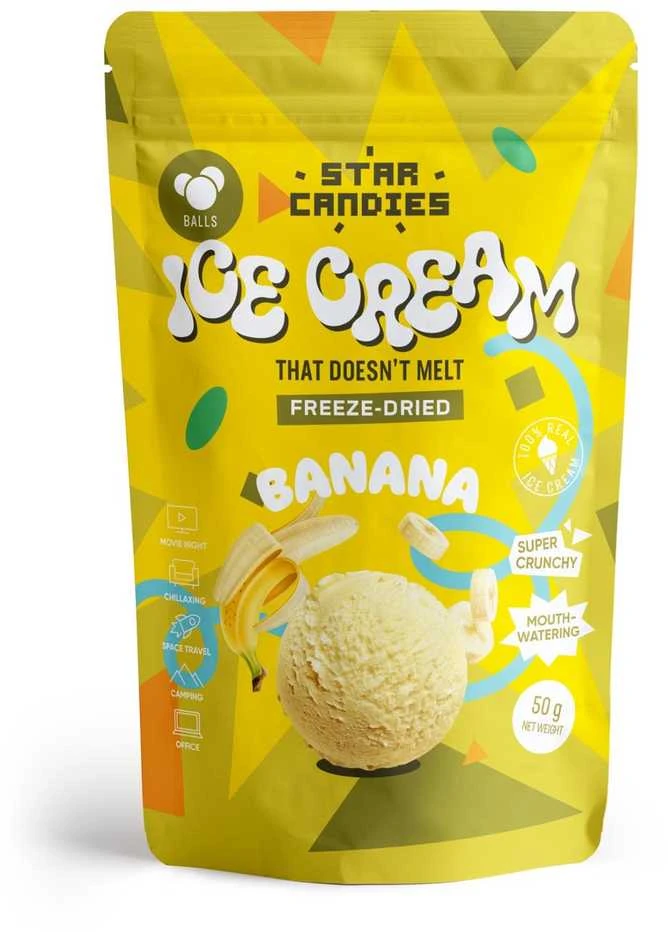 Supergarden STAR CANDIES šaltyje džiovinti bananiniai ledai, 50g