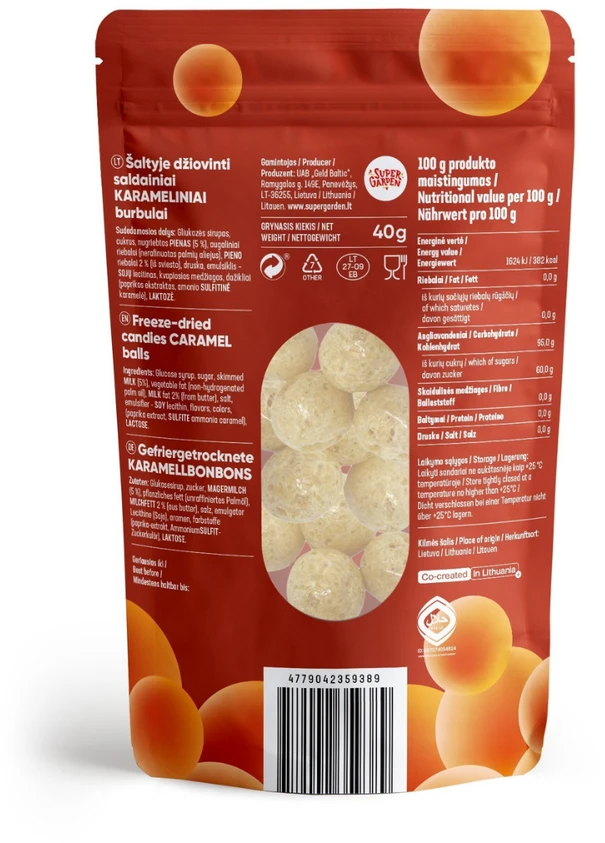 Supergarden STAR CANDIES šaltyje džiovinti saldainiai "Caramel balls", 40g