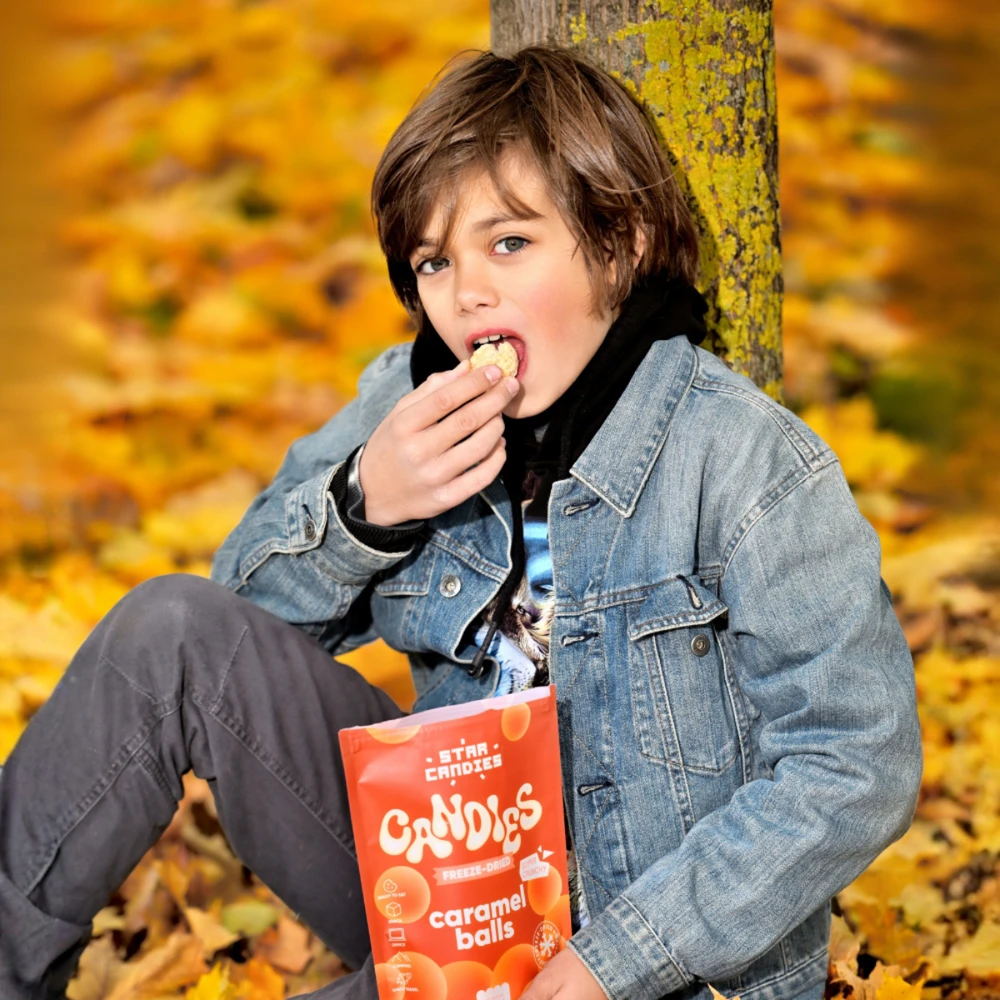 Supergarden STAR CANDIES šaltyje džiovinti saldainiai "Caramel balls", 40g