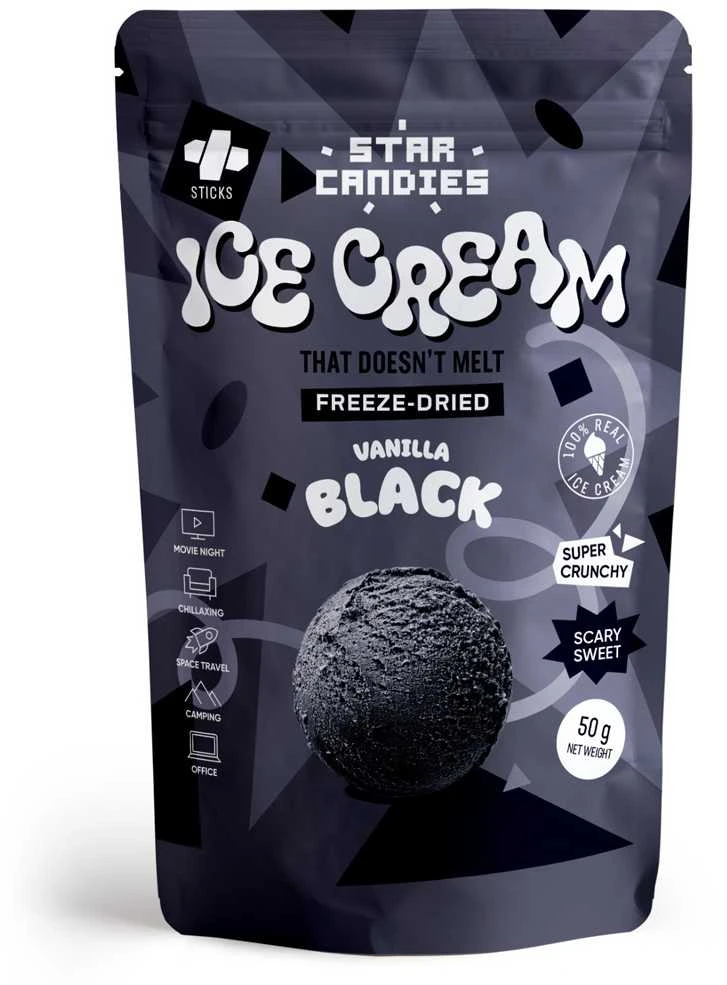 Supergarden STAR CANDIES šaltyje džiovinti vaniliniai juodieji ledai, 50g