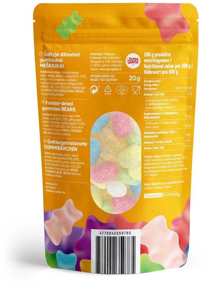 Supergarden STAR CANDIES šaltyje džiovinti guminukai "Bears", 20g