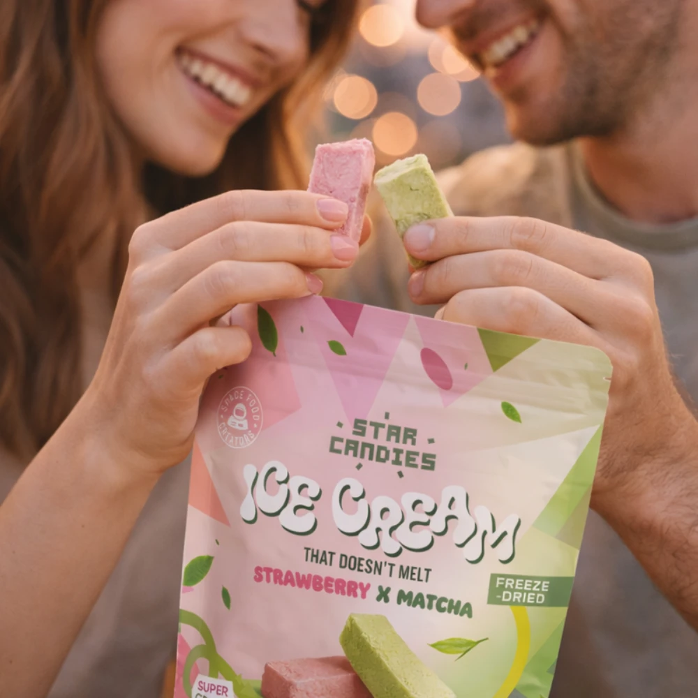 Supergarden STAR CANDIES šaltyje džiovinti Matcha ir braškių skonio ledai, 16g