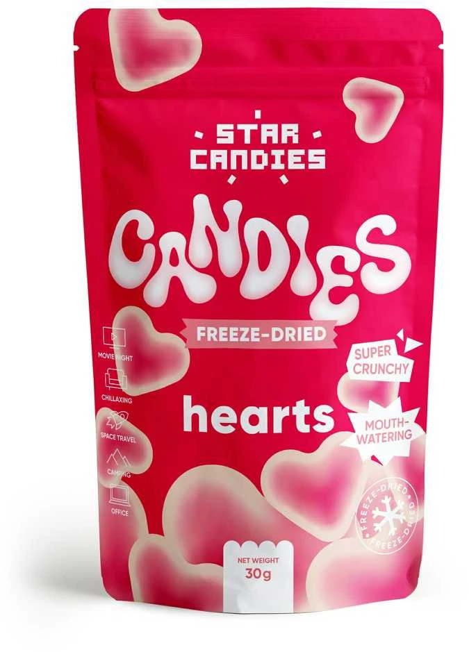 Supergarden STAR CANDIES šaltyje džiovinti guminukai "Hearts", 30g.