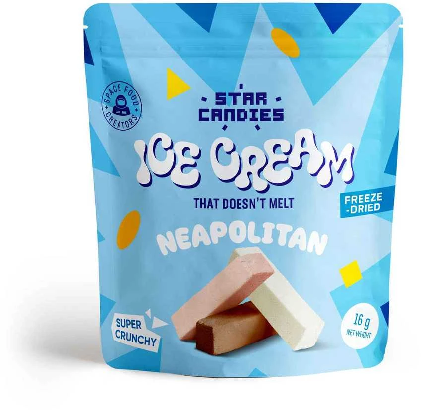 Supergarden STAR CANDIES šaltyje džiovinti ledai NEAPOLITAN (vaniliniai, šokoladiniai, braškiniai), 16g