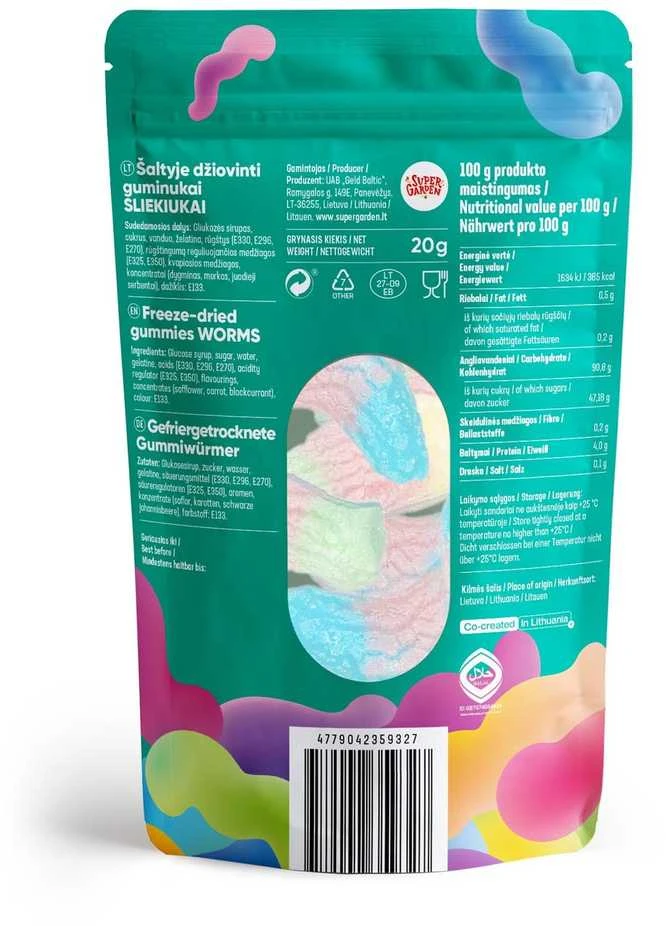 Supergarden STAR CANDIES šaltyje džiovinti guminukai "Worms", 20g
