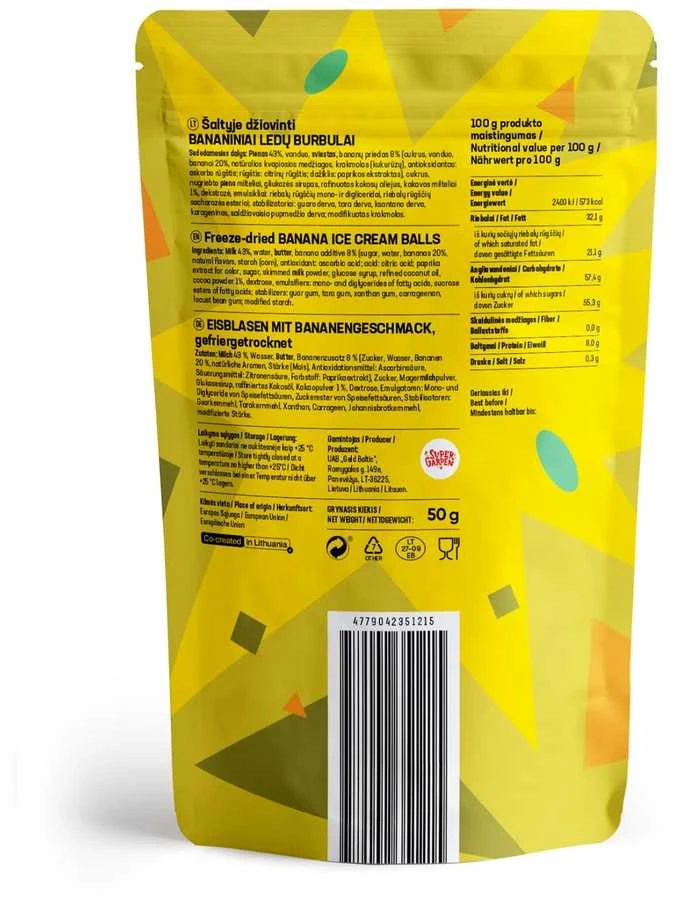 Supergarden STAR CANDIES šaltyje džiovinti bananiniai ledai, 50g