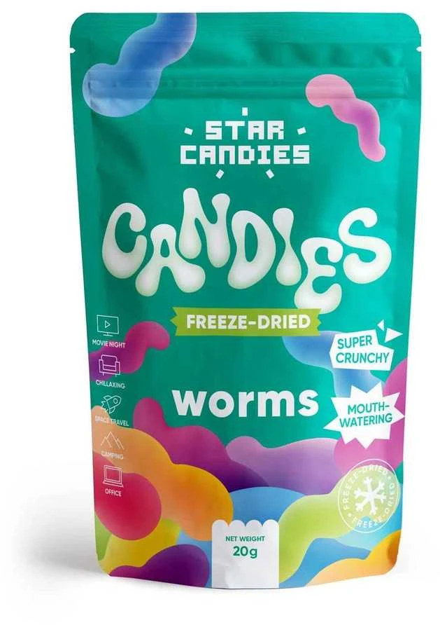 Supergarden STAR CANDIES šaltyje džiovinti guminukai "Worms", 20g
