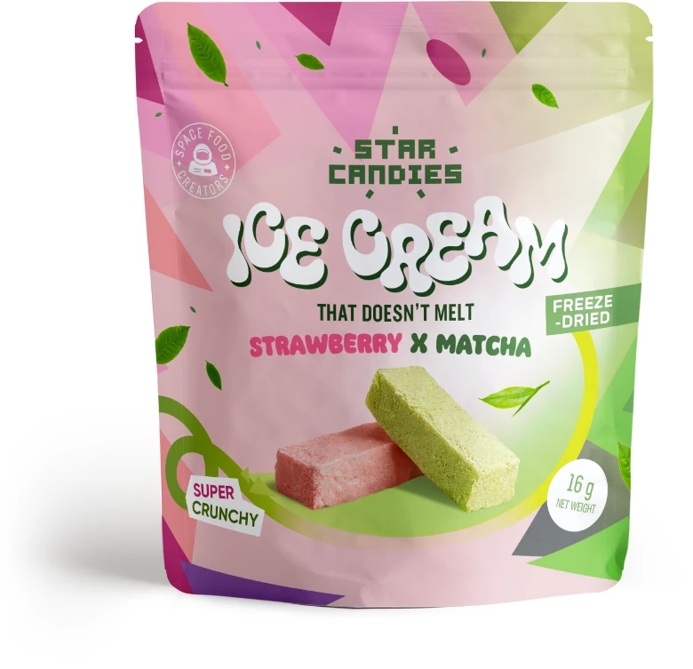 Supergarden STAR CANDIES šaltyje džiovinti Matcha ir braškių skonio ledai, 16g