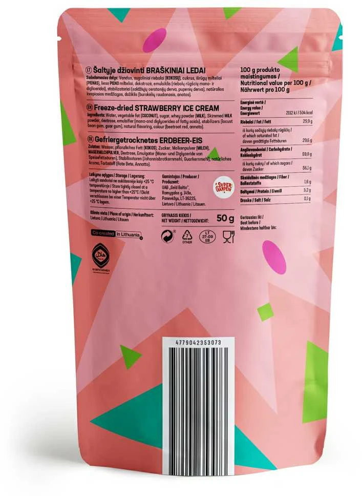 Supergarden STAR CANDIES šaltyje džiovinti braškiniai ledai, 50g