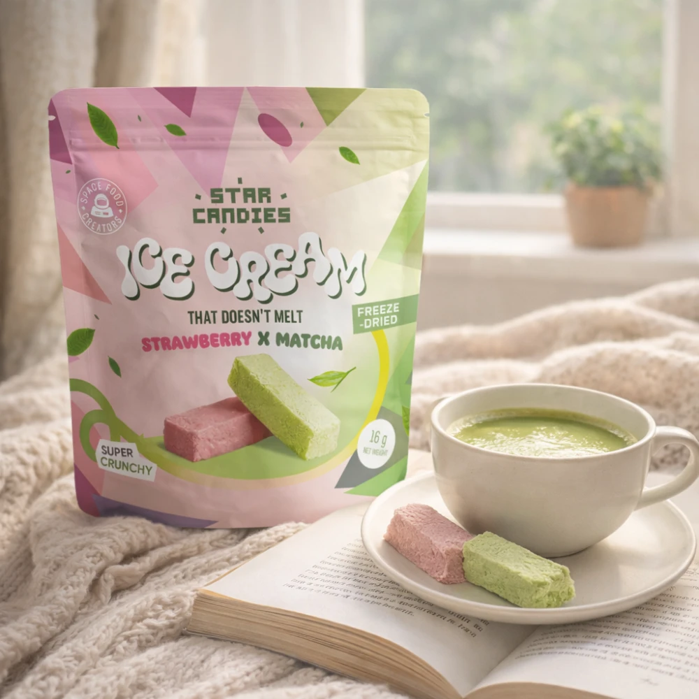 Supergarden STAR CANDIES šaltyje džiovinti Matcha ir braškių skonio ledai, 16g